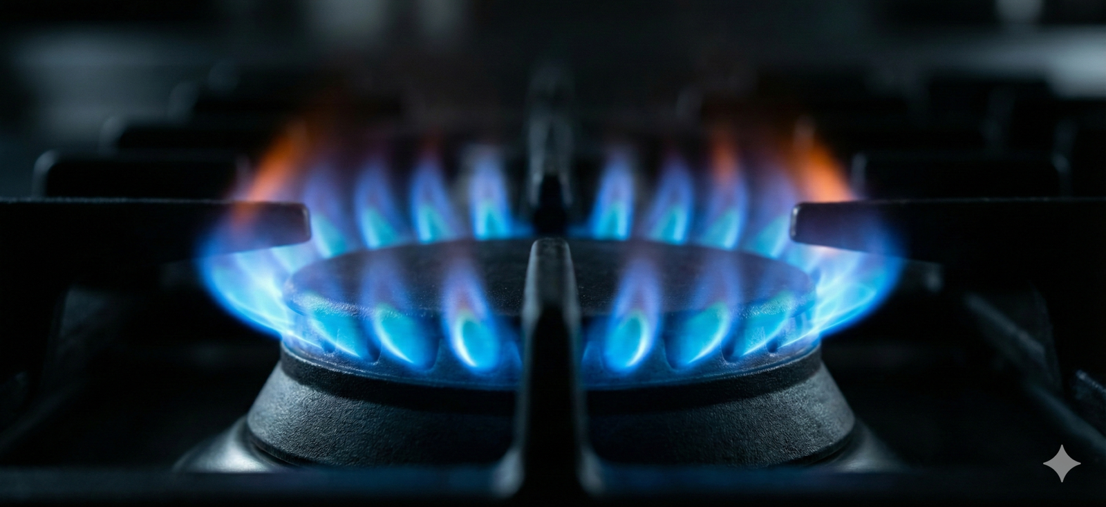 Blue gas burner flame illustrating natural gas and propane safety for Yukon homeowners