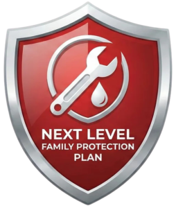 Next Level Family Protection Plan shield icon for plumbing and gas fitting coverage
