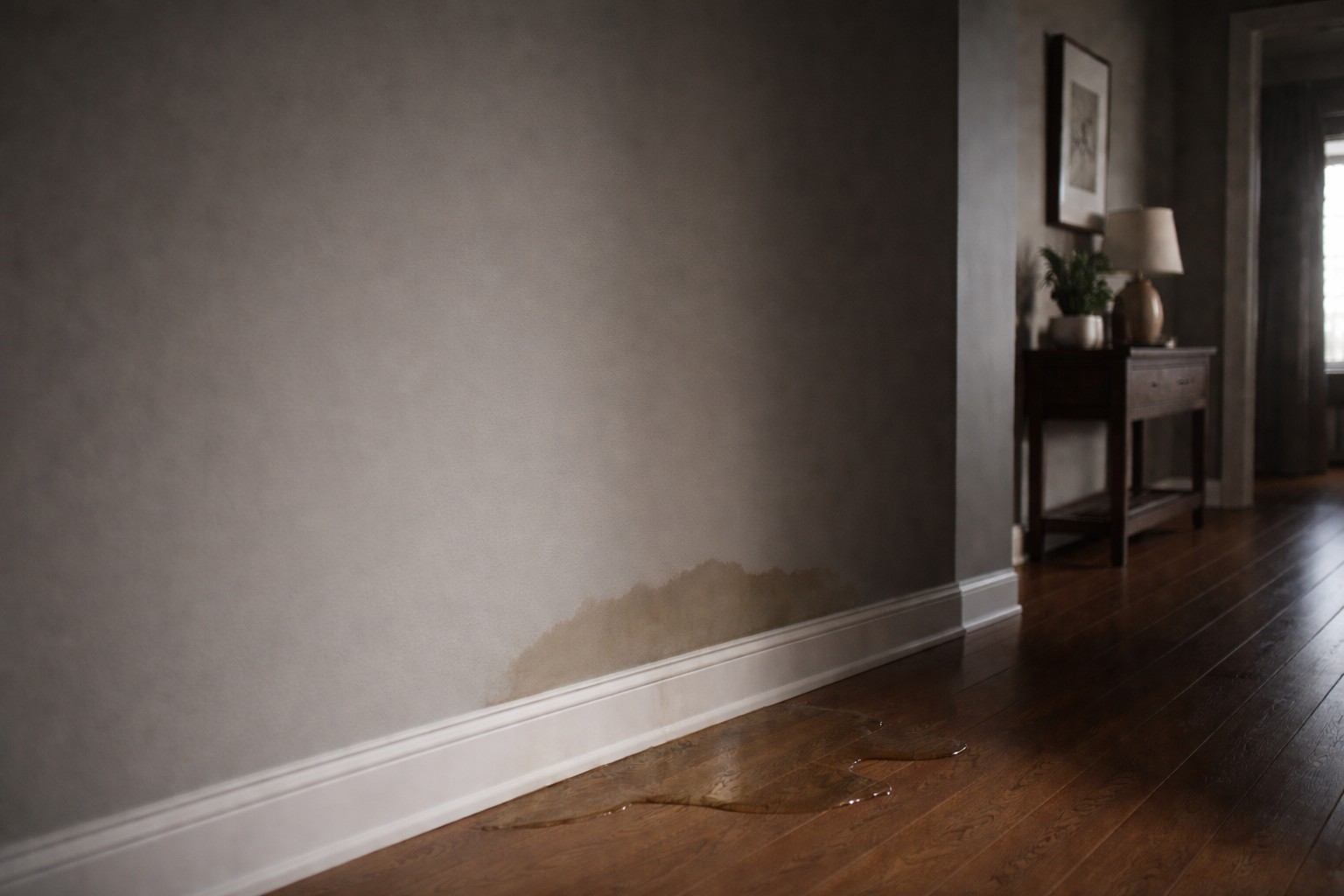 Water damage along interior wall caused by hidden plumbing leak in Whitehorse and Teslin Yukon