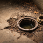 Exposed sewer line access point during underground sewer repair in Whitehorse and Teslin Yukon